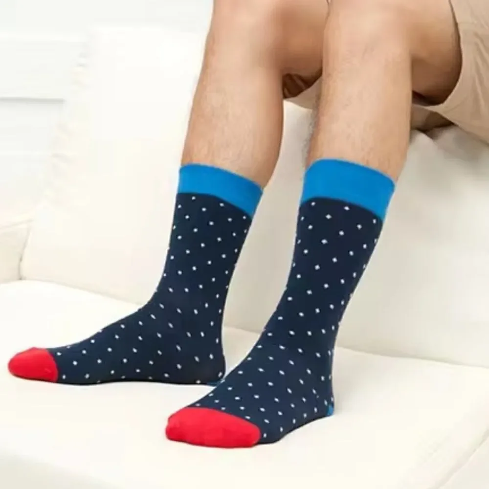 Men’s Red Blue White Speckled Novelty Casual Dress Cotton Crew Socks One Size
